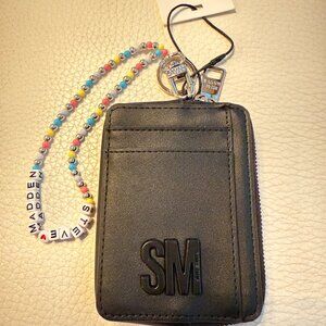 NWT STEVE MADDEN BPIPPER 2 ZA CASE WRISTLET WALLET W BEADED KEYRING BLACK